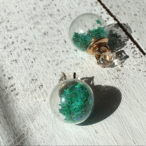 Dark Green Star Double Stud Earrings - Picture 3 of 8